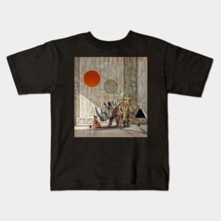 Geometry and minimalism on paper, Rhinoceros , dog and Man Kids T-Shirt